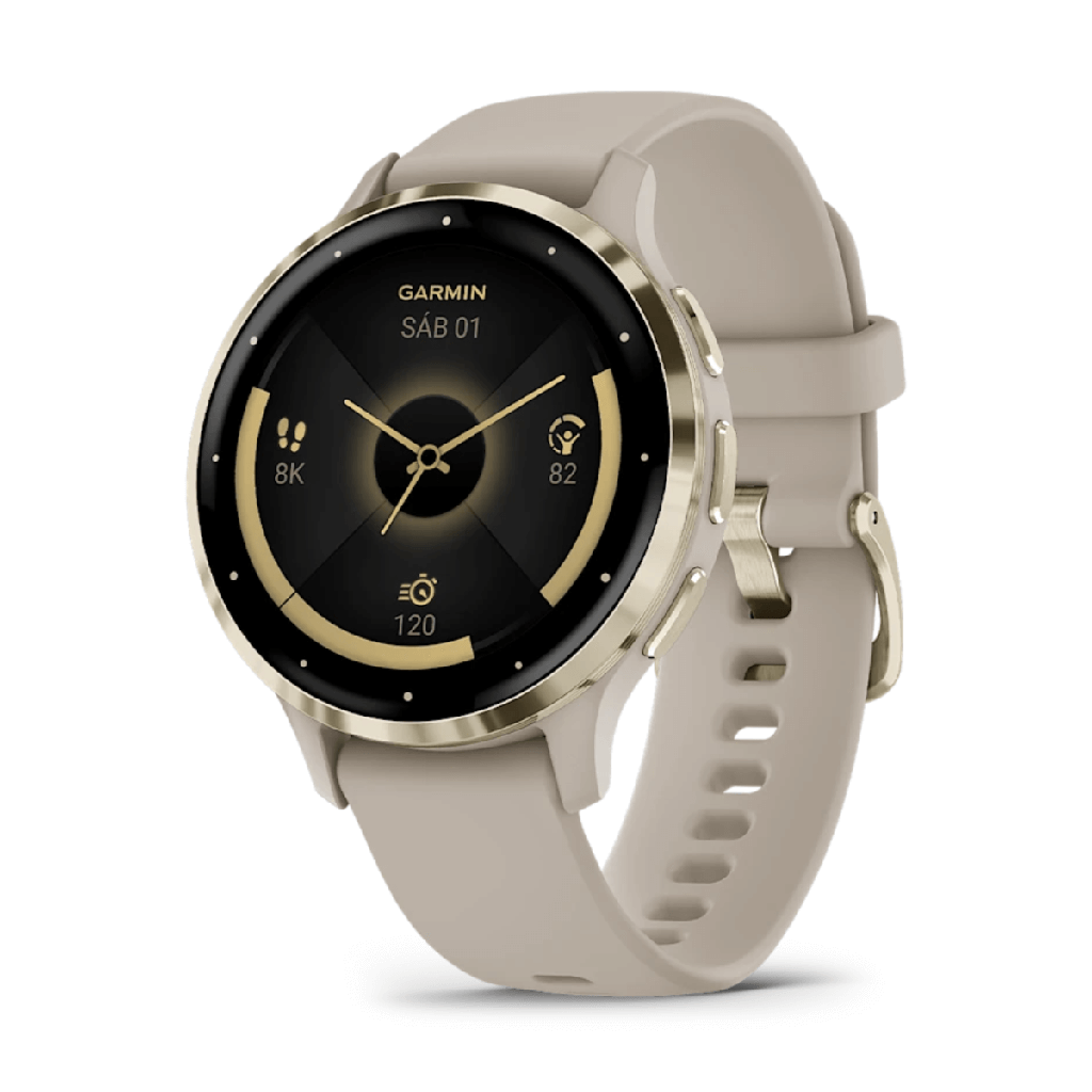 Garmin Venu 3S 41mm Bisel de Acero Inoxidable Beige Gold y Correa de Silicona Beige Gold