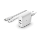 DUAL USB-A CHARGER 1M A-C 24W WHT