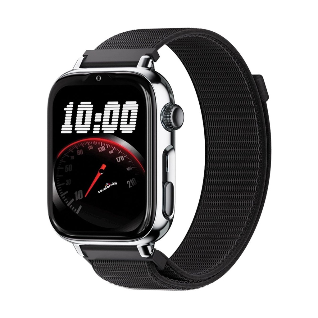 Savefamily Reloj Inteligente Smartwatch Infantil SaveWatch Plus 2 - Pantalla Amoled - Carcasa Plateada - Correa Tela Negra