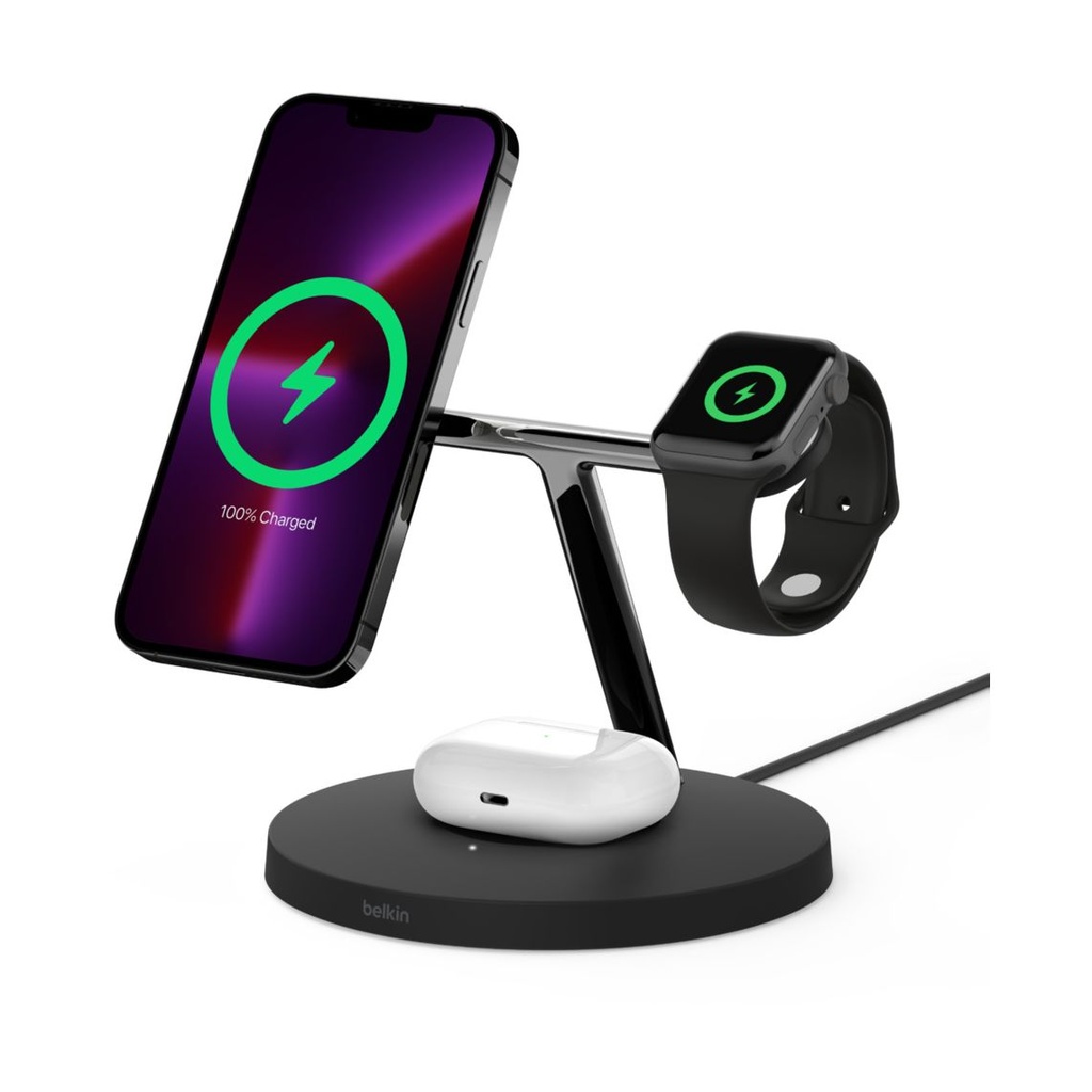 Belkin Boost Charge PRO 3-in-1-Ladegerät mit MagSafe 15W Black, for Apple iPhone 16/15/14/13/Watch