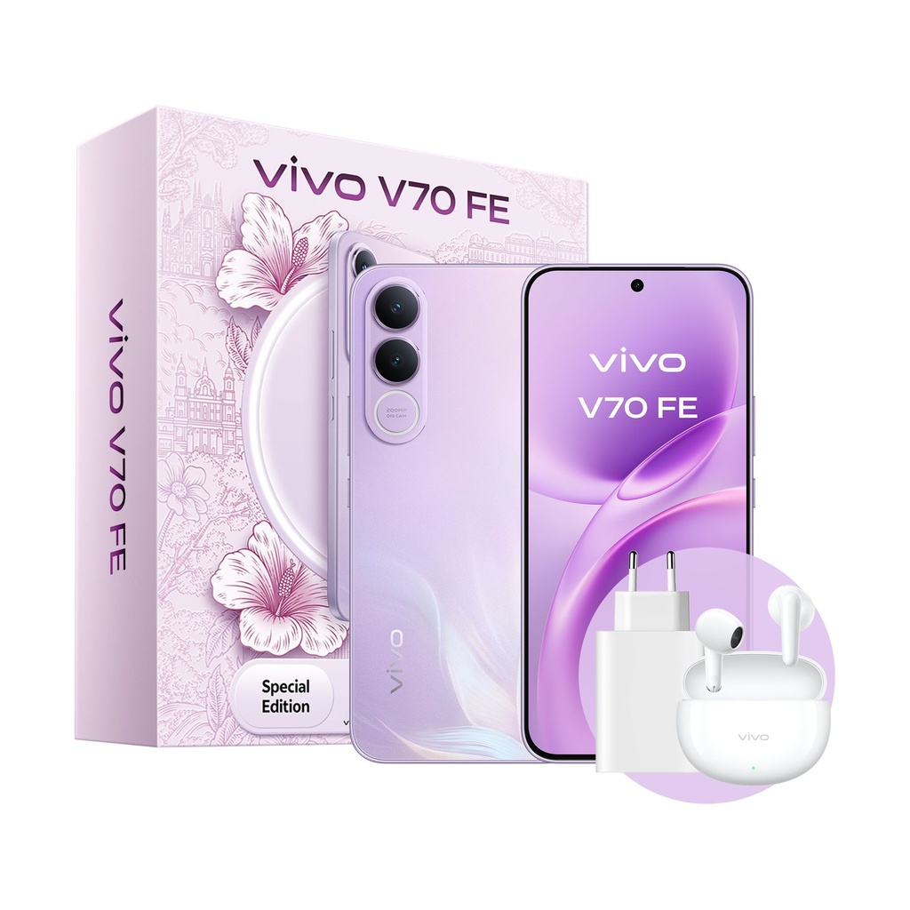 Vivo V70 FE 5G 8 Go/512 Go Violet (Violet Muse) Double SIM Chargeur et écouteurs inclus