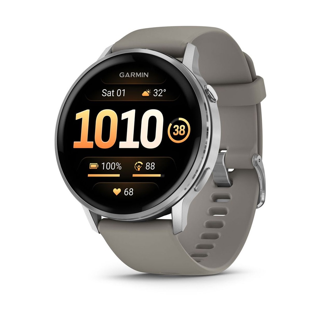 Orologio GPS Garmin Venu 4 da 45 mm in acciaio inossidabile color argento con cinturino in silicone grigio (Silver Grey)
