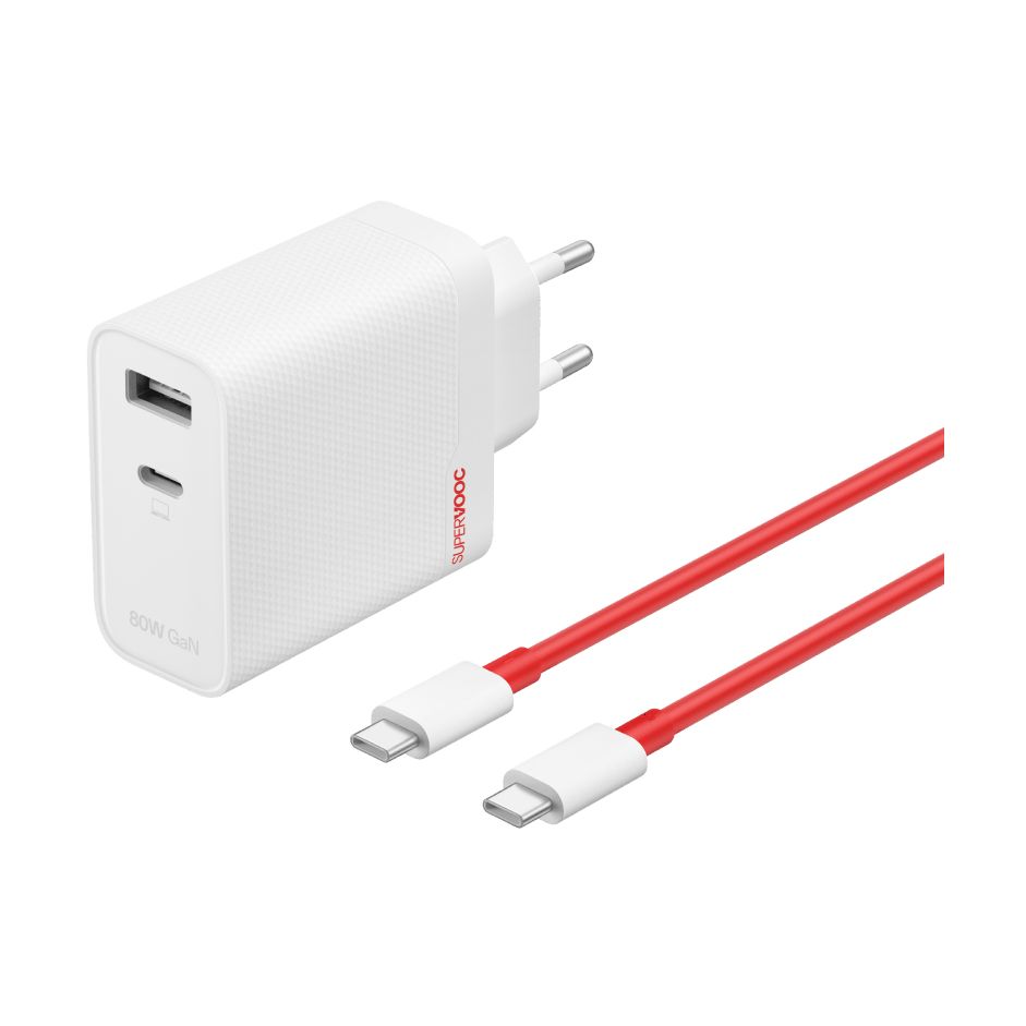 OnePlus SUPERVOOC 80W Adaptador de Corriente de 2 Puertos USB-C + USB-A Blanco - Cable USB-C Incluido