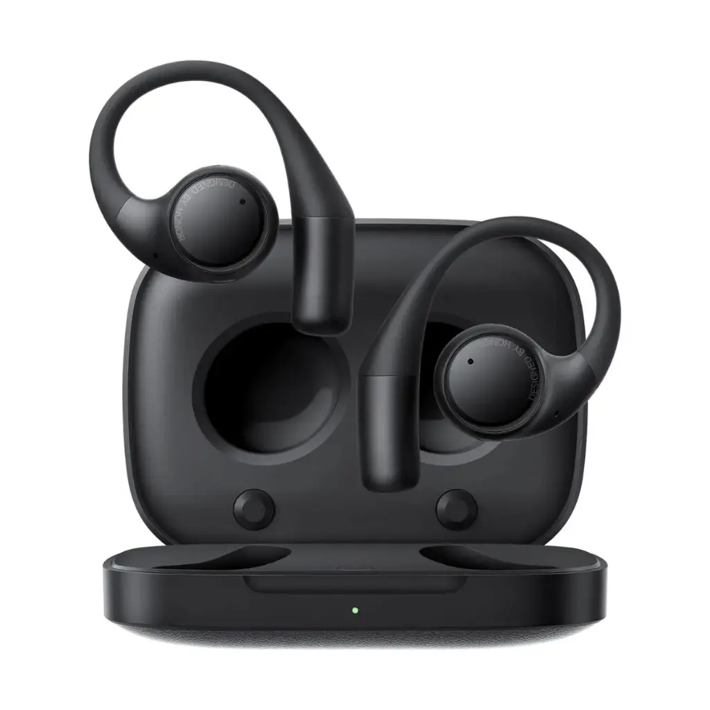 Auscultadores Honor Earbuds Open sem fios com cancelamento de ruído, pretos.