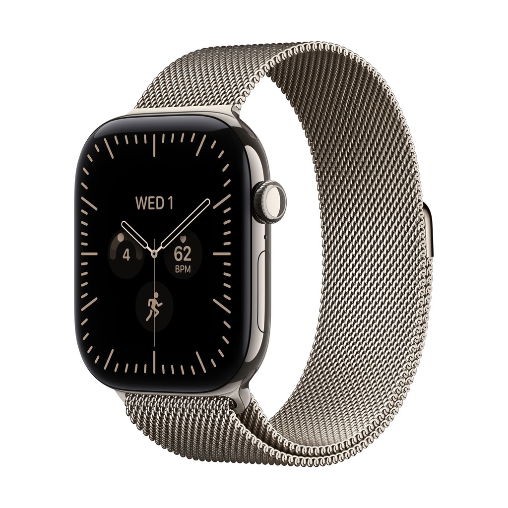 Apple Watch Series 12 GPS + Cellular 42 mm Armband aus natürlichem Titan und Milanaise-Armband aus natürlichem Titan