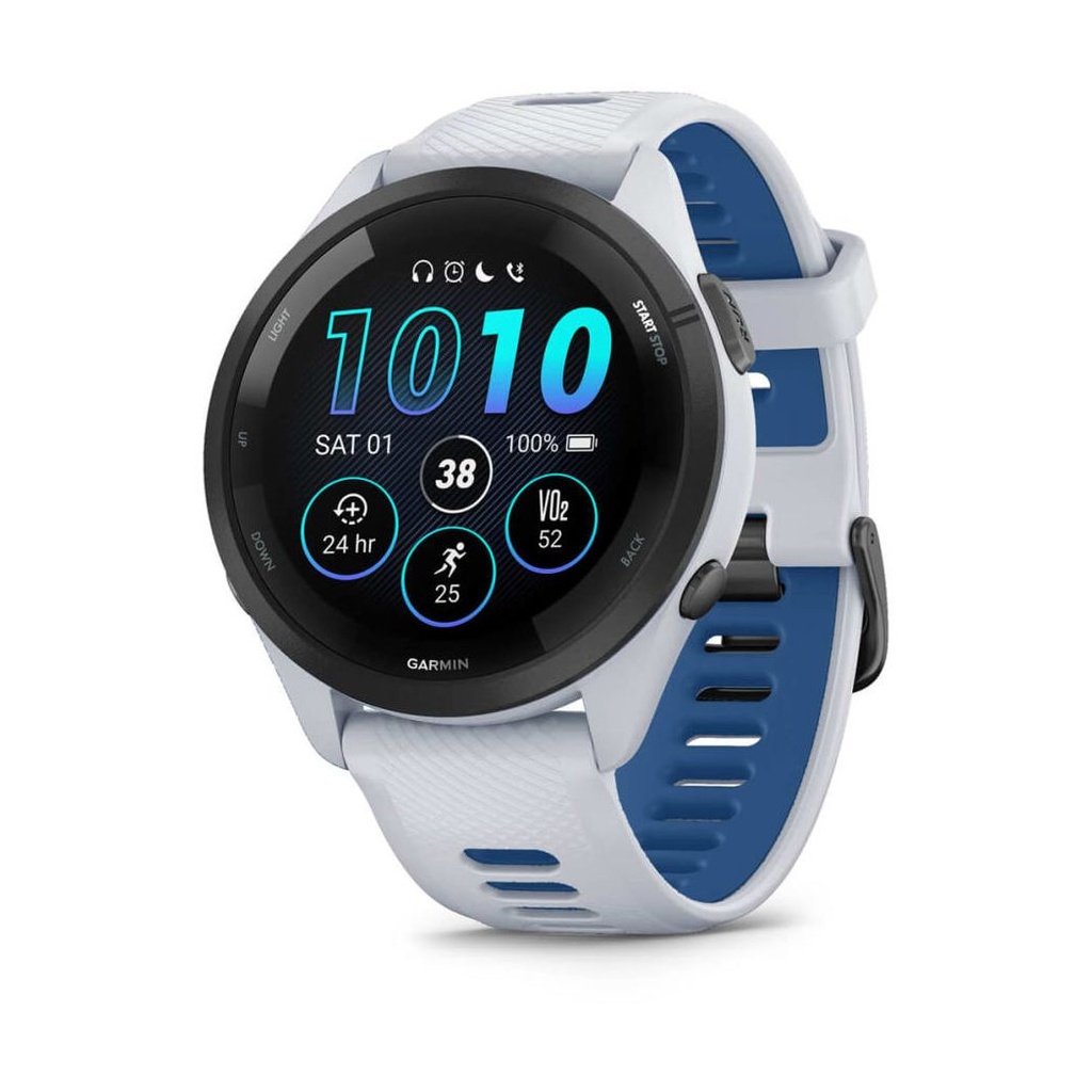 Garmin Forerunner 265 46mm GPS Schwarze Lünette mit weiß/blauem Silikonarmband