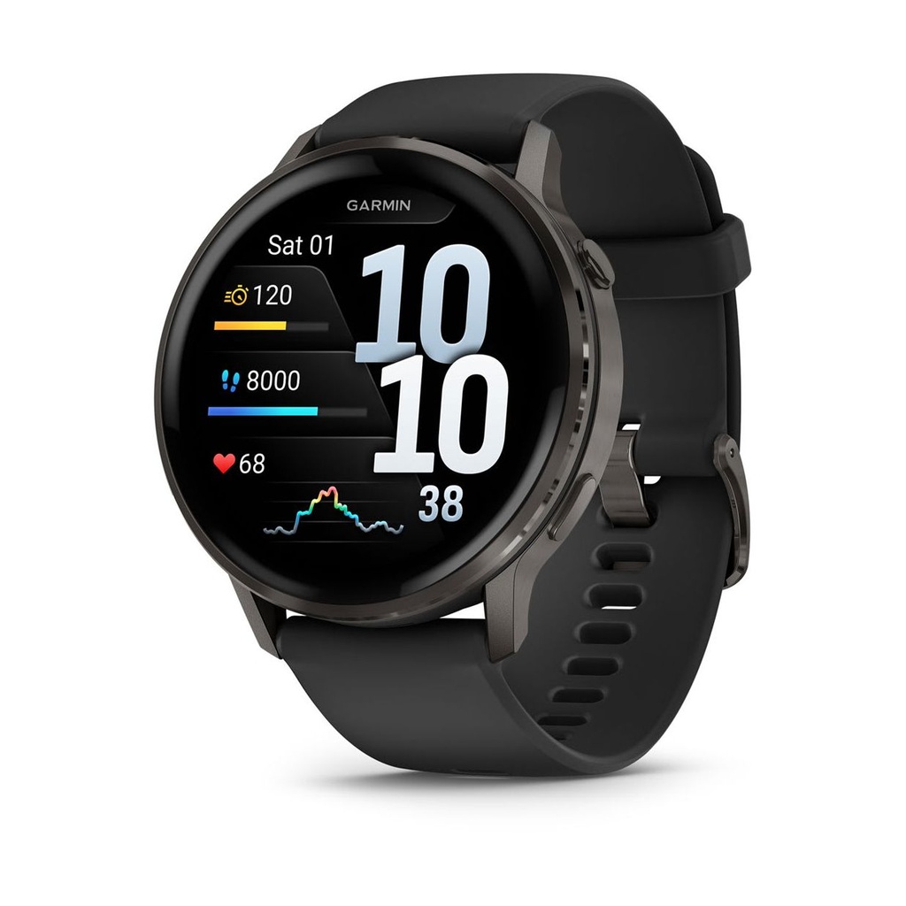 Garmin Venu 4 GPS 45mm Acero Inoxidable Negro (Slate) y Correa Silicona Negro (Black)