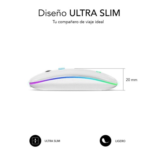 [DP.SUB-MOU_LED_DUAL_FLAT_WH] Mouse wireless Bluetooth Subblim Dual Flat LED / Batteria ricaricabile / Fino a 1600 DPI / Bianco