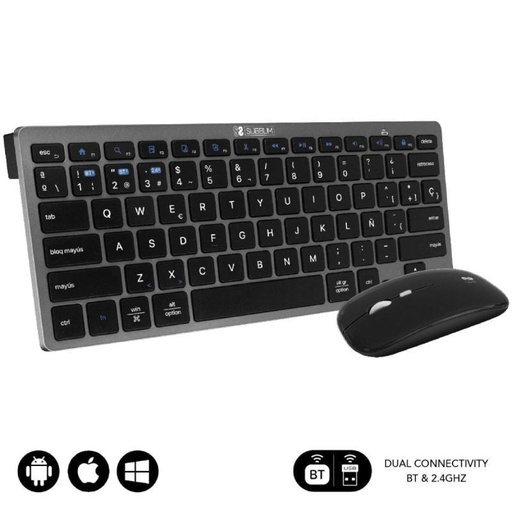 [DP.SUB-TEC_COMBO_MULT_COMP_GY] Subblim OCO020 Combo tastiera e mouse wireless, compatto multi-dispositivo/grigio
