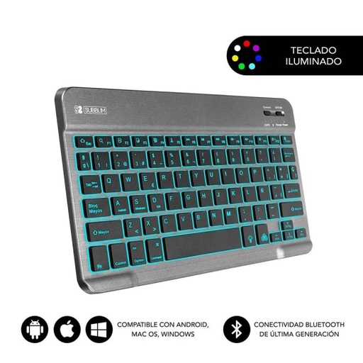 [DP.SUB-TEC_SMBL31] Subblim Smart Backlit/ Gray Compact Wireless Bluetooth Keyboard