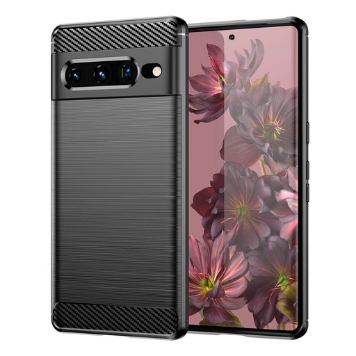 [FSAPP7P] Étui en silicone noir avec inserts aspect fibre de carbone pour Google Pixel 7 Pro