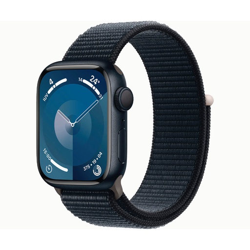 [MRMF3] Apple Watch Series 9 GPS + Cellular 45 mm Sportarmband aus Aluminium und Schwarzer Schlaufe (Midnight) MRMF3QL/A