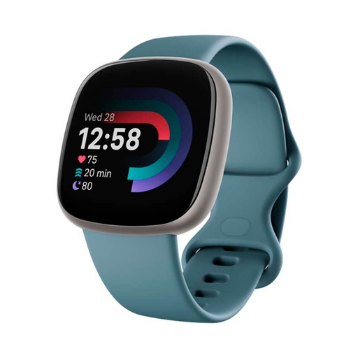 [FBTVRS4BL] Fitbit Versa 4 Waterfall Blue and Platinum Aluminum Body