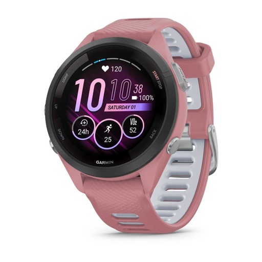 [GARFRN265SGPS42BBKCSPKGY] Garmin Forerunner 265S 42mm GPS Bisel Negro con Correa Silicona Rosa/Gris