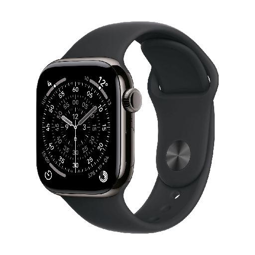 [APPWTCHS11CEL46TBKSBBKML_V2] Apple Watch Series 11 GPS + Cellular 46 mm Titan Schiefer Schwarz und schwarzes Sportarmband – Größe M/L