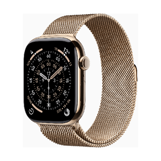 [APPWTCHS11CEL46TGLCMLGLML] Apple Watch Series 11 GPS + Cellular 46 mm Titan Gold und Gold Milanaise-Armband - Größe M/L