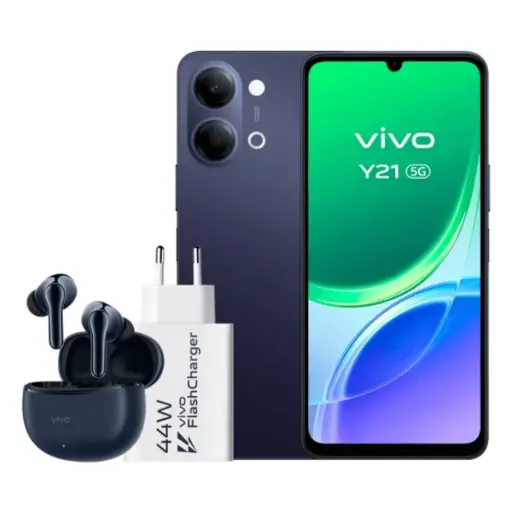 [VIVY215G4256BKCA] Vivo Y21 5G 4GB/256GB Black (Midnight Blue) Dual SIM + Charger + Headphones