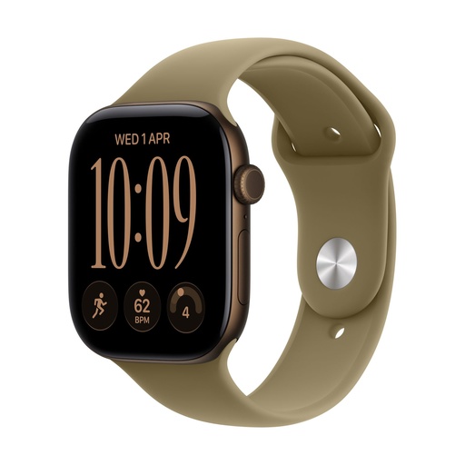[APPWTCHS12GPS42ABRCDGRSM] Apple Watch Series 12 GPS 42mm em alumínio bronze escuro e bracelete desportiva verde azeitona - Tamanho S/M